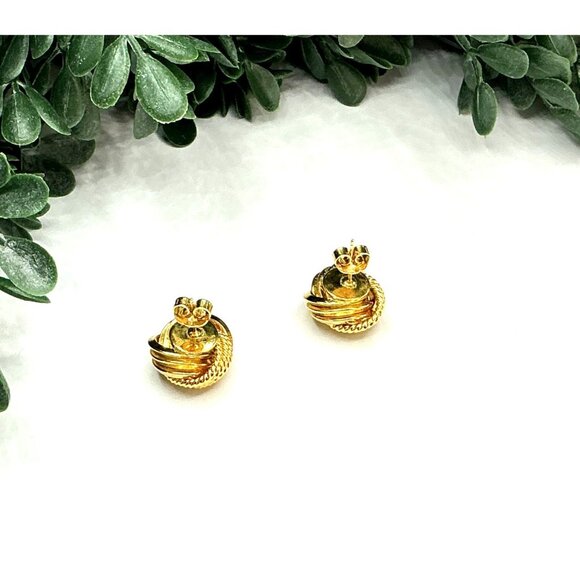 Gold-Tone Knot Stud Earrings With Textured and Polished Design - Picture 3 of 5